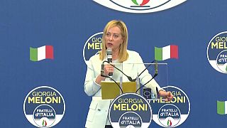 Archive de Giorgia Meloni du parti d'extrême droite néofasciste Frères d'Italie, gagnante des élections le 22 octobre 2022.