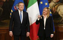 Премьер-министр Италии Джорджа Мелони и ей предшественник Марио Драги, офис премьер-министра во Дворце Киджи / Рим, воскресенье, 23 октября 2022 г.
