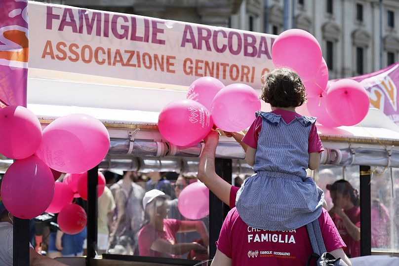 Rome’s annual LGBTQ+ Pride parade provides a colorful counterpoint to the right-wing national government’s crackdown on surrogate pregnancies