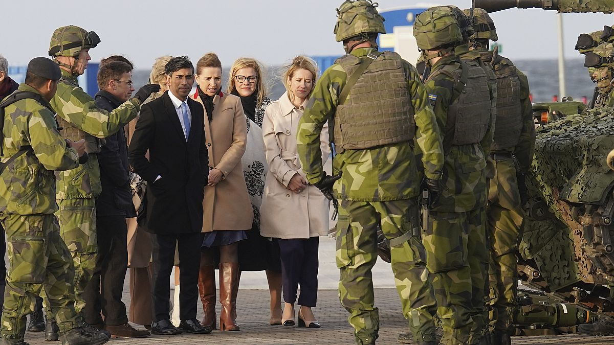 British Prime Minister Rishi Sunak inspects military equipment to be handed over to Ukraine
