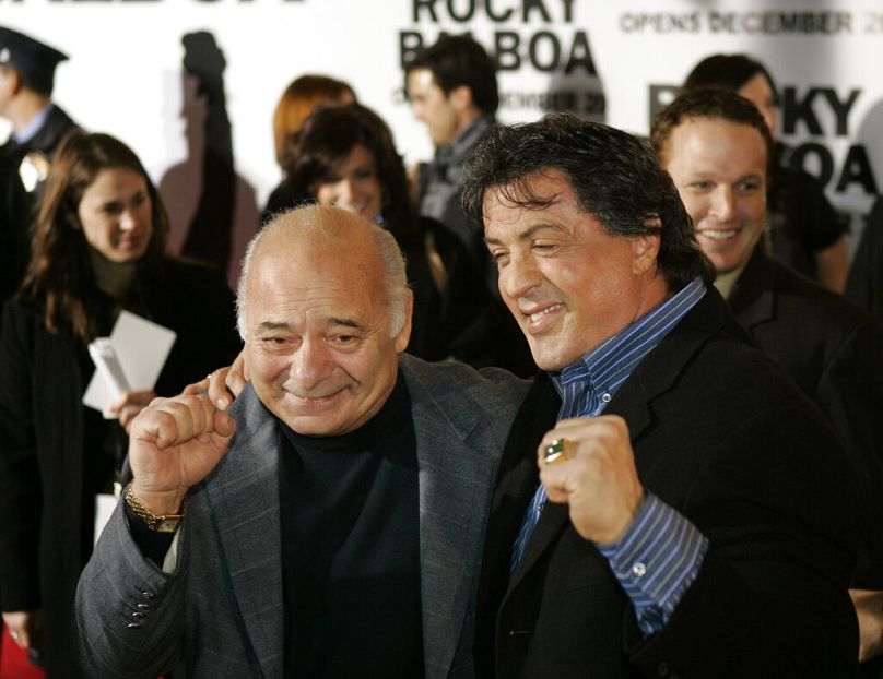 Sylvester Stallone, right, star of the movie "Rocky Balboa," and cast member, Burt Young, are seen before a premiere of the film in Philadelphia, Monday, Dec. 18, 2006.