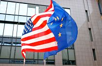 Флаги Евросоюза и Соединённых Штатов Америки