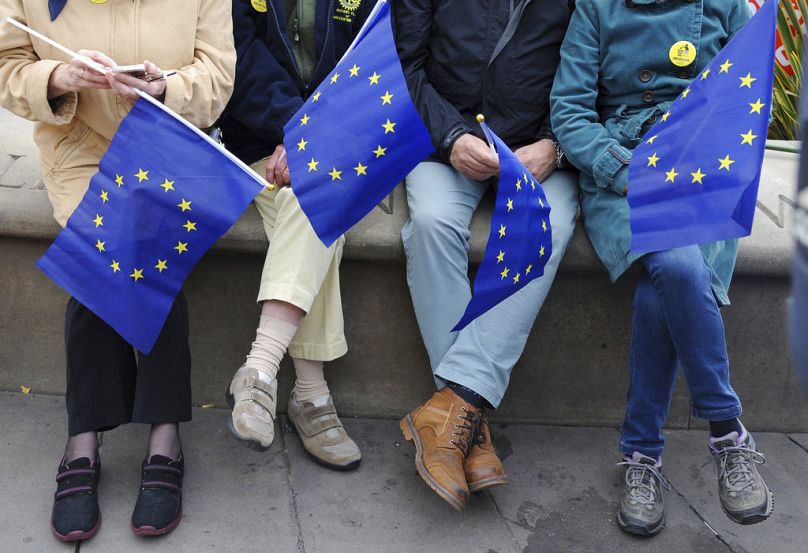 People carrying EU flags in Birmingham, September 2018