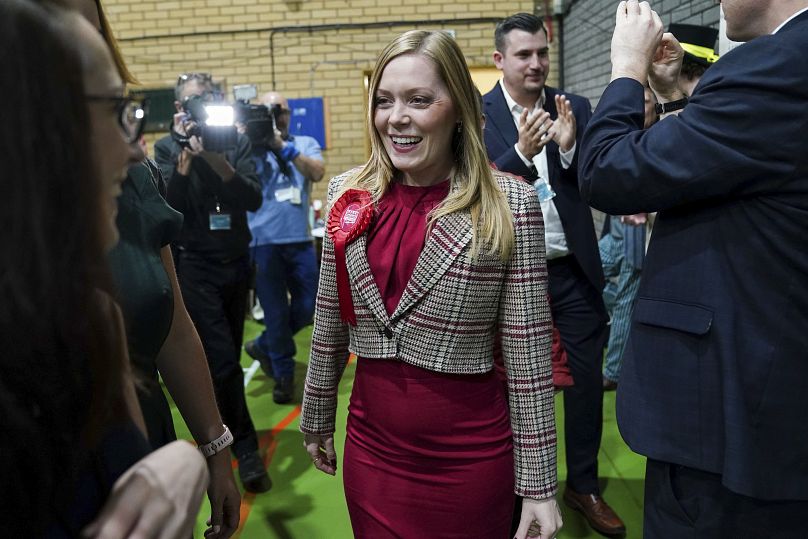 Newly-elected Labour MP Sarah Edwards arrives for the Tamworth by-election count