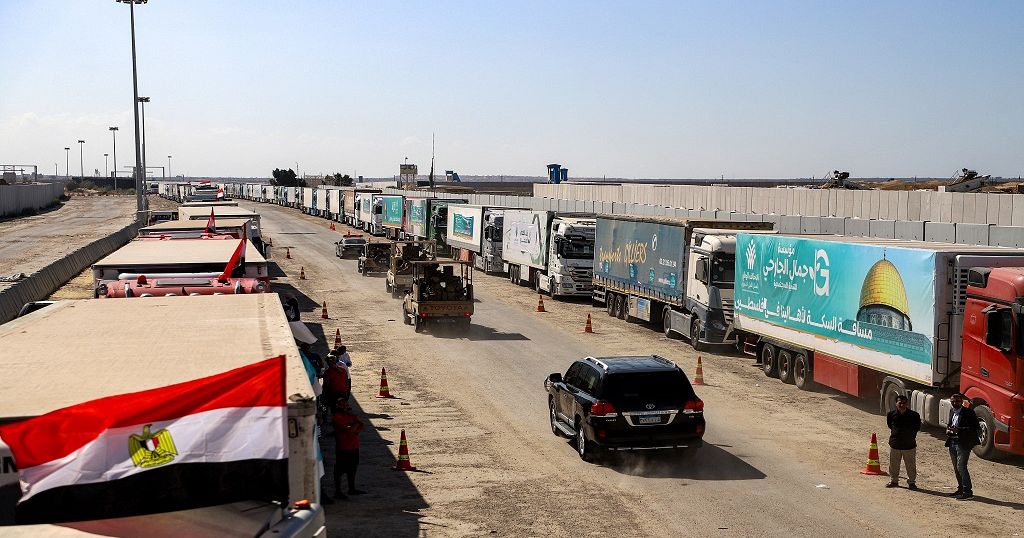 Humanitarian aid starts entering Gaza crossing from Egypt