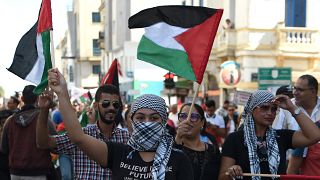Tunisians gather outside French embassy in new rally in support of Palestinians
