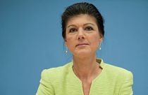 German politician Sahra Wagenknecht, best-known face of the Left Party, arrives for a news conference to announce the founding of a precursor to a new party in Berlin, Germany