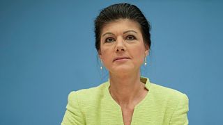 German politician Sahra Wagenknecht, best-known face of the Left Party, arrives for a news conference to announce the founding of a precursor to a new party in Berlin, Germany