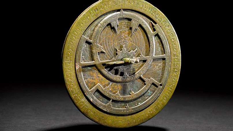 A closeup look at the over 1000-year-old bronze astrolabe on sale in London