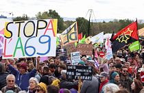 Environmental activists protest against the proposed A69 motorway in southern France on Saturday.