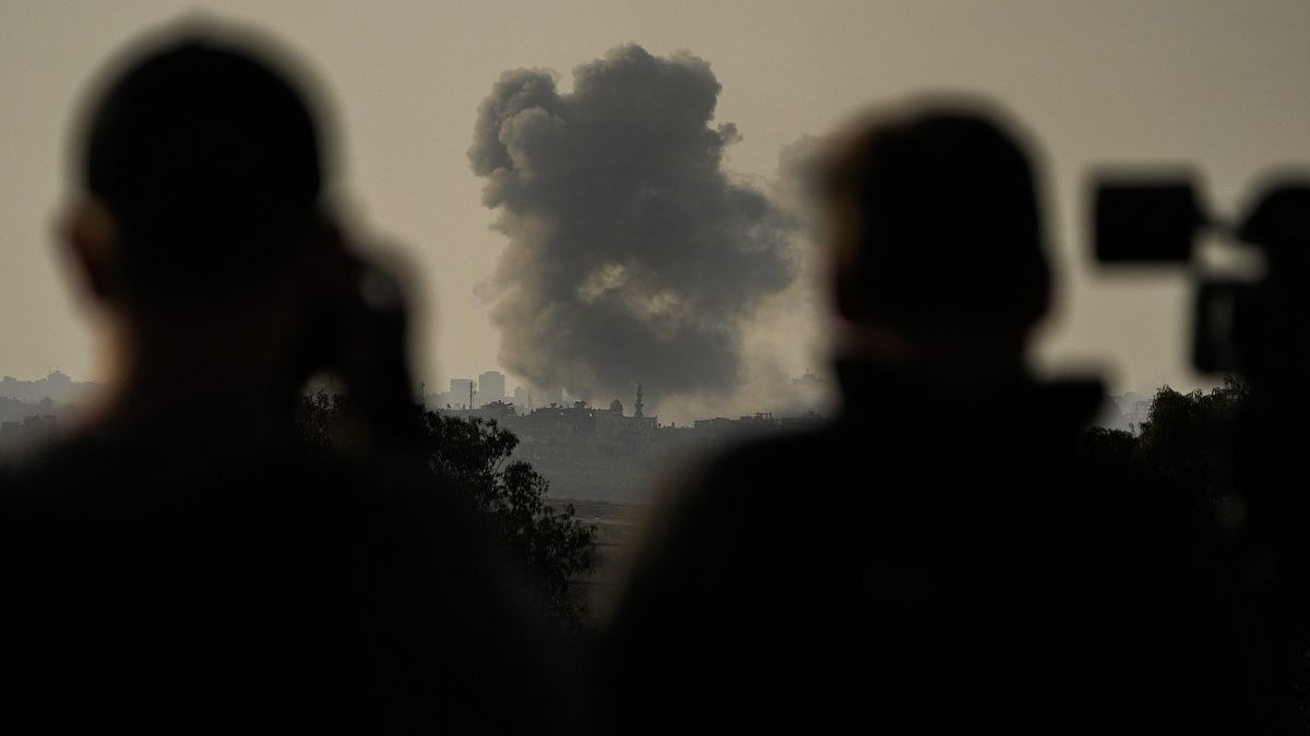 Smoke rises following an Israeli airstrike in the Gaza Strip, as seen from southern Israel, Monday, Oct. 23, 2023. 