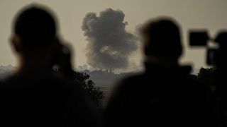 Smoke rises following an Israeli airstrike in the Gaza Strip, as seen from southern Israel, Monday, Oct. 23, 2023. 