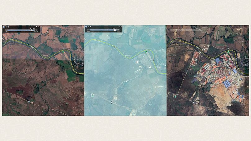 Imágenes satelitales (2019, 2020 y 2023) muestran que algunos compuestos se han construido en los últimos tres años, como KK Park, en Myawaddi, Myanmar