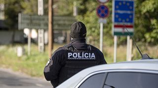 Словацкий полицейский на границе с Венгрией