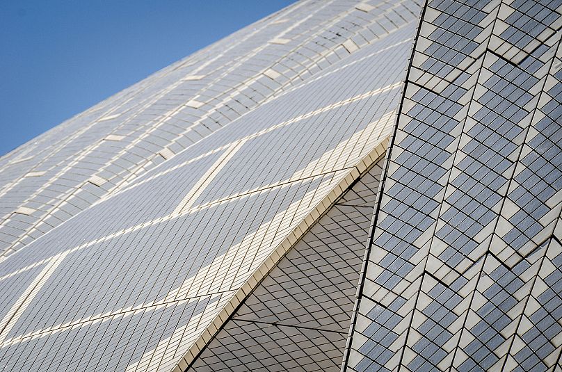 A closeup showing the tiles on the roof of the Sydney Opera House
