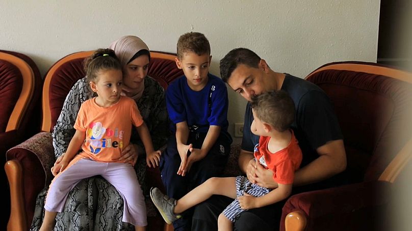 Ibrahim Al-Agha with his wife and three children. The Irish nationals have been trapped by the fighting. October 2023
