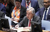 Secretário-Geral das Nações Unidas, António Guterres, durante a reunião do Conselho de Segurança na sede das Nações Unidas, terça-feira, 24 de outubro de 2023.