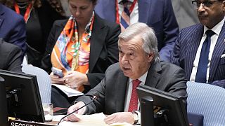 Secretário-Geral das Nações Unidas, António Guterres, durante a reunião do Conselho de Segurança na sede das Nações Unidas, terça-feira, 24 de outubro de 2023.