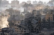 Destruction from Israeli aerial bombardment is seen in Gaza City on Wednesday