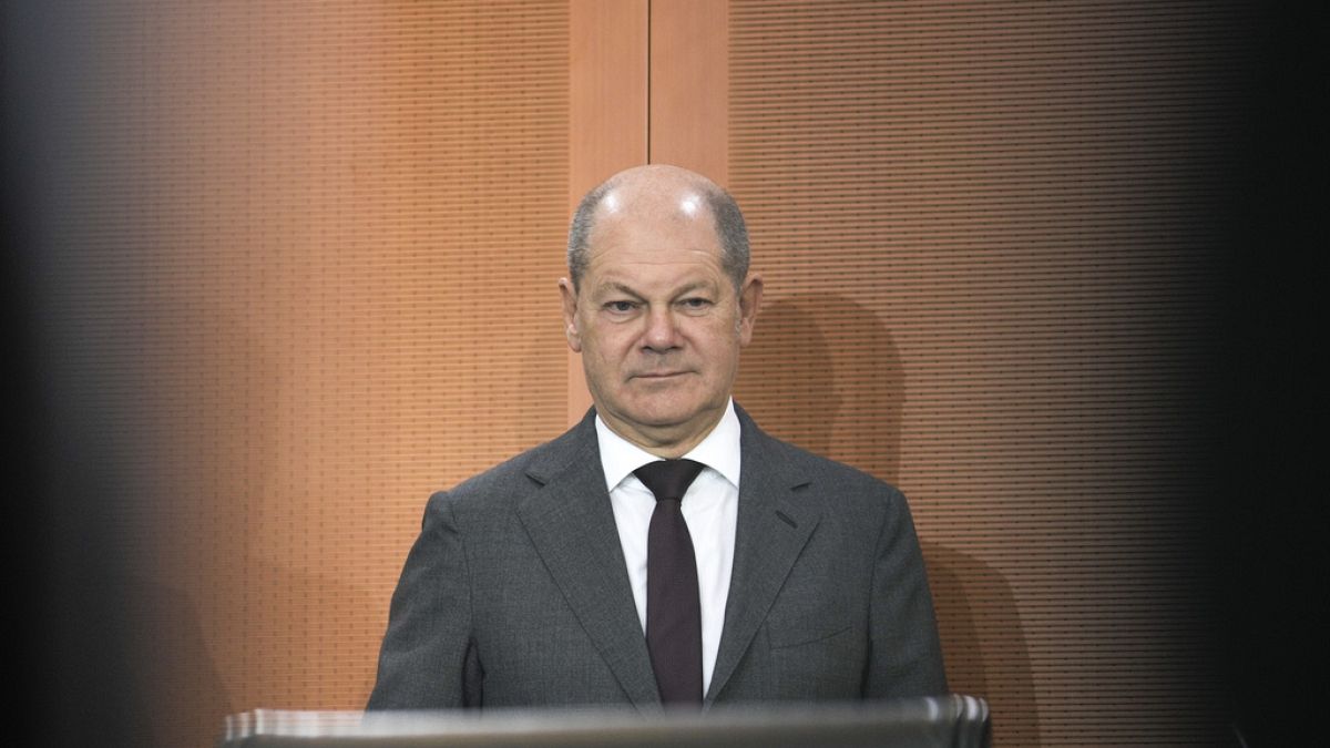 German Chancellor Olaf Scholz arrives at the cabinet meeting of the German government at the chancellery in Berlin on Wednesday to discuss deportation policy.