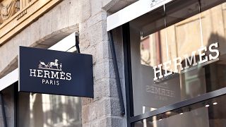 Hermès shop sign in Lille, northeastern France, on 25 May.