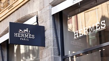 Hermès shop sign in Lille, northeastern France, on 25 May.