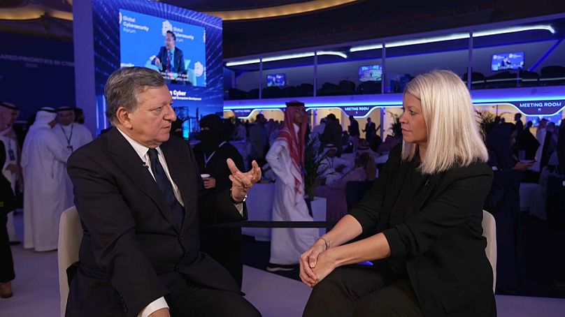 José Manuel Barroso, durante l'intervista con Jane Witherspoon.