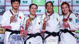 Le podium féminin de la deuxième journée du Grand Chelem de Judo d'Abu Dhabi