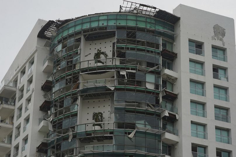 A damaged building stands after Hurricane Otis ripped through Acapulco, Mexico, Wednesday, Oct. 25, 2023.