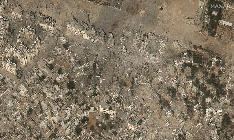 A légitámadásokban elpusztult lakónegyed a Gázai övezet északi részén
