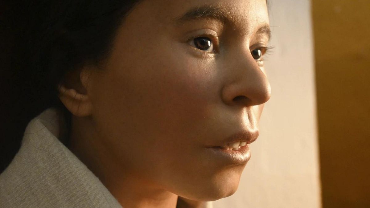 The reconstruction of the face of a young woman who was found frozen and mummified near the summit of Mount Ampato in Peru 