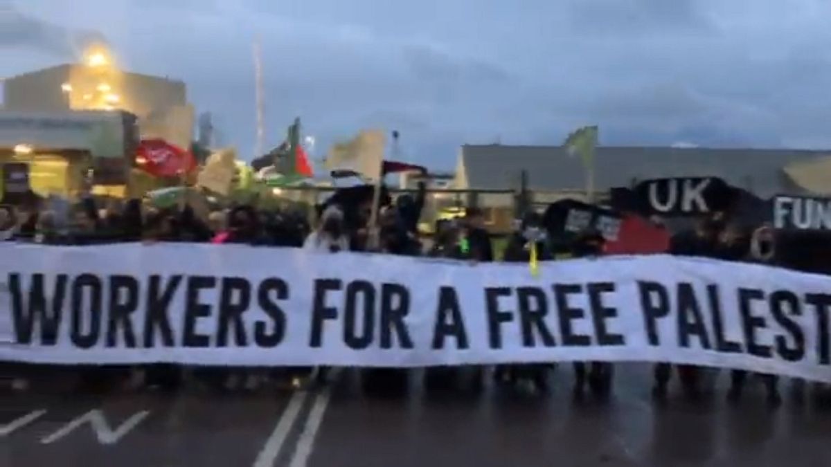 A screen grab of footage of the protest.