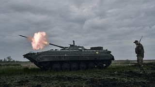 Un blindé ukrainien près d'Avdiivka, le 28 avril 2023. 