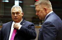 Hungarian Prime Minister Viktor Orbán next to Slovak Prime Minister Robert Fico during a summit of EU leaders in Brussels.