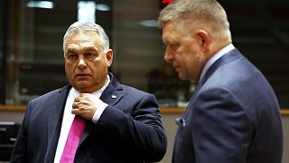 Hungarian Prime Minister Viktor Orbán next to Slovak Prime Minister Robert Fico during a summit of EU leaders in Brussels.