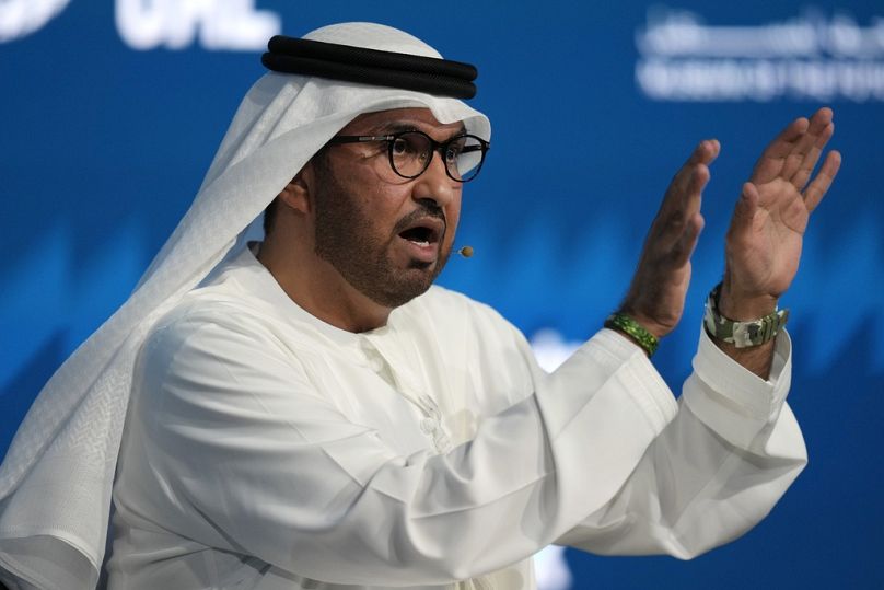 Sultan Al Jaber, COP28 President-Designate and UAE's Special Envoy for Climate Change, talks during the Climate Future Week at Museum of the Future in Dubai.