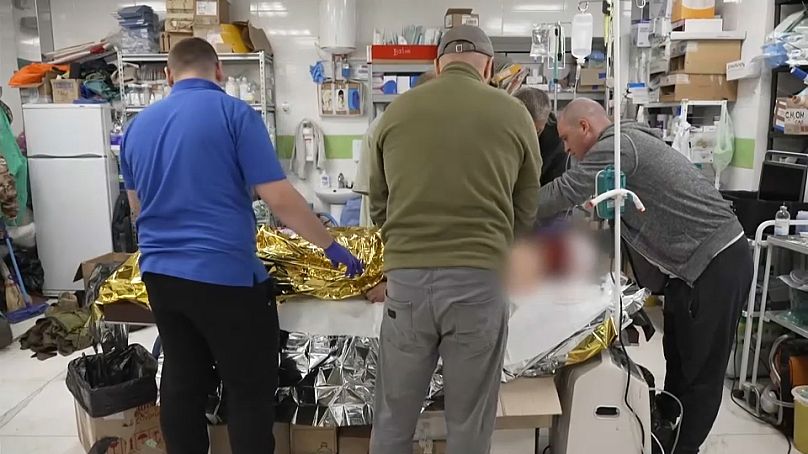 Medics treat a Ukrainian casualty from the fighting around Avdiivka, October 27th 2023