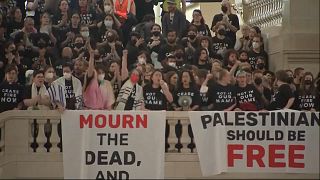 مظاهرة مؤيدة لفلسطين في نيويورك تدعو لوقف إطلاق النار في غزة. 2023/10/27