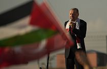 Presidente turco, Recep Tayyip Erdogan, numa grande manifestação de apoio à Palestina, em Istambul, Turquia, a 28 de outubro 2023