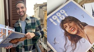 Journalist Andrea Carlo holds a vinyl edition of ‘1989 (Taylor’s Version)’ in his home. Rome, Italy, 28 October 2023.