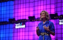 5 November 2019; Katherine Maher, CEO, Wikipedia, on Centre Stage during the opening day of Web Summit 2019 at the Altice Arena in Lisbon, Portugal