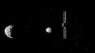 Image shows a concept render of ESA's HERA spacecraft which will return to the asteroid, 'Dimorphus', as a follow-up to NASA's DART mission.