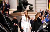 Princess Leonor leaves after swearing allegiance to the Constitution during a gala event that makes her eligible to be queen one day