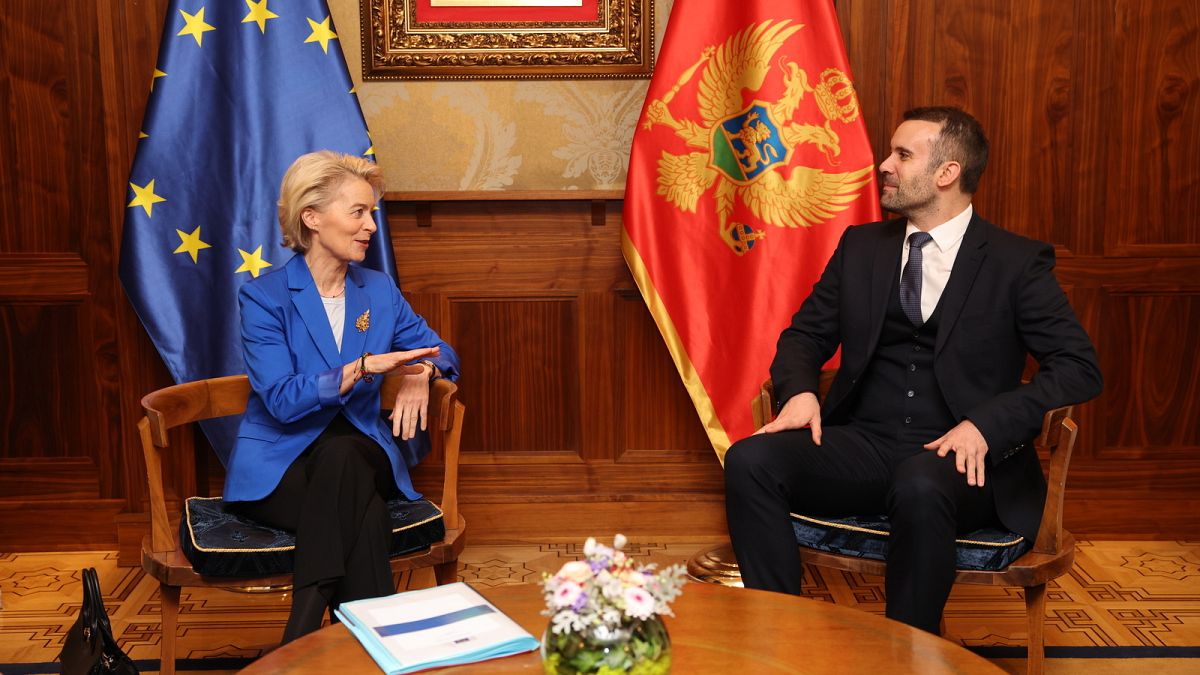 Montenegros neuer Premierminister Milojko Spajić trifft EU-Kommissionspräsidentin Ursula von der Leyen in Podgorica, 31\. Oktober 2023