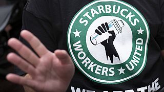 A t-shirt with a Starbucks Workers United logo. March 29, 2023. 