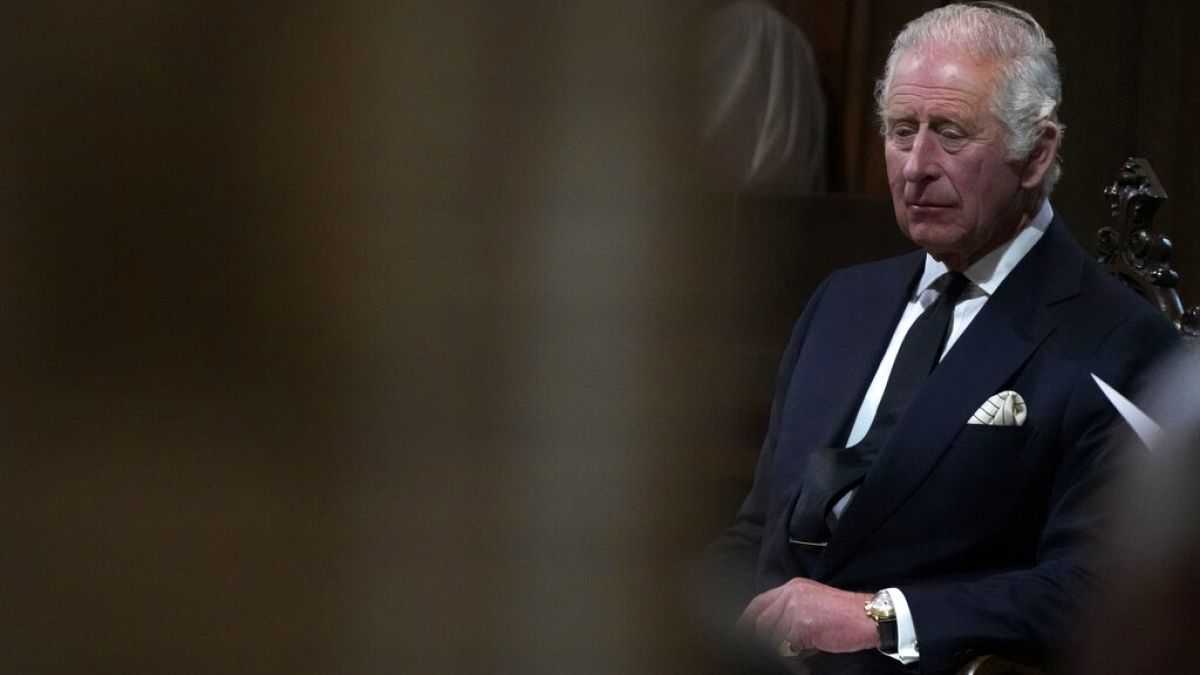 Britain's King Charles III attends a Service of Prayer and Reflection for the life of Queen Elizabeth II, at Llandaff Cathedral in Cardiff, Wales, Friday Sept. 16, 2022. 
