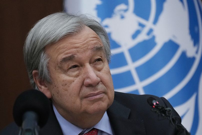 United Nations Secretary-General Antonio Guterres speaks to reporters during a news conference, in Baghdad, March 2023