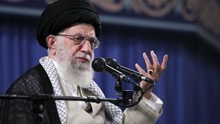المرشد الأعلى للجمهورية الإسلامية آية الله علي خامنئي خلال خطاب في طهران، إيران