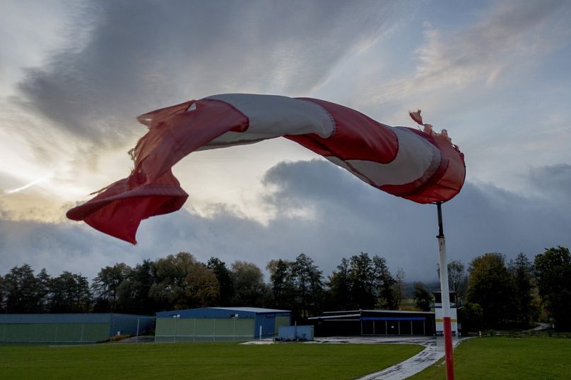 A wind cone moves at a small airport in Wehrheim near Frankfurt, November 2023
