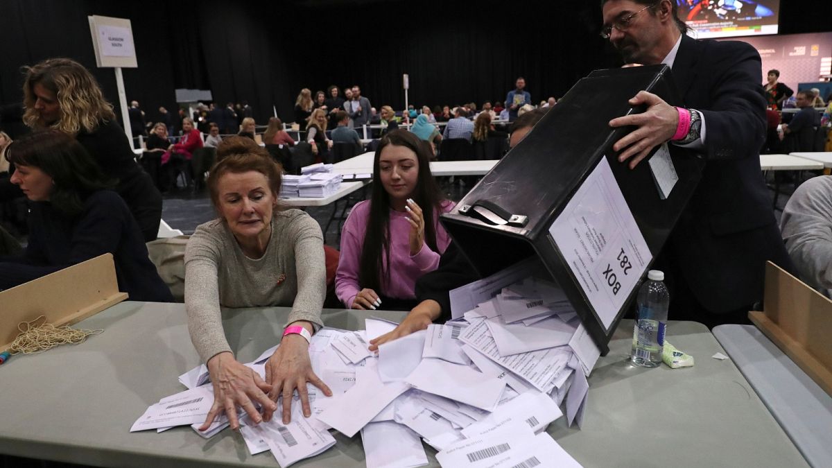 ARQUIVO: Começa a contagem dos votos em Glasgow para as eleições gerais de 2019 no Reino Unido, quinta-feira, 12 de dezembro de 2019.
